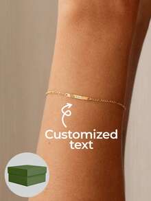 1pc Minimalist Nameplate Can Be Customized With Stainless Steel Bracelet, Small Combination Chain, 18k Gold Plated Stainless Steel Necklace, Including Exquisite High-End Gift Box, Can Be Used As Daily Gift, Holiday Gift