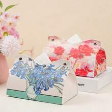 1pc PU Leather Tissue Box Cover With Floral Print Design, Butterfly & Flower Pattern Tissue Box For Desktop, Home, Living Room, Bedroom, Car, Makeup Storage Organizer, Suitable For Back To School, Wedding Season, Birthday Party