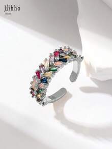 Hihho 1 件可调节时尚彩色锆石镶嵌彩虹系列戒指，多种风格选择，适合优雅女性，日常装饰