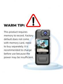 1pc Wearable Camera 1080P HD With 180° Rotatable Lens, LCD Display & Night Vision - Portable USB Rechargeable Body Camera For Security, Sports, Travel, Vlogging, Daily Life - Auto Focus, TF Card, 1000mAh Battery