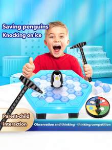 Save The Penguin Family Game Interactive Ice Breaking Board Toy, Includes Colorful And White Plastic Pieces