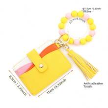 Cartera-llavero con muñequera, pequeño portacrediticordebaja con pulsera, argolla para llaves con borla de cuentas de silicona, versión coreana de alta calidad con articulación dividida, para mujeres - Gris Claro - Ver 8
