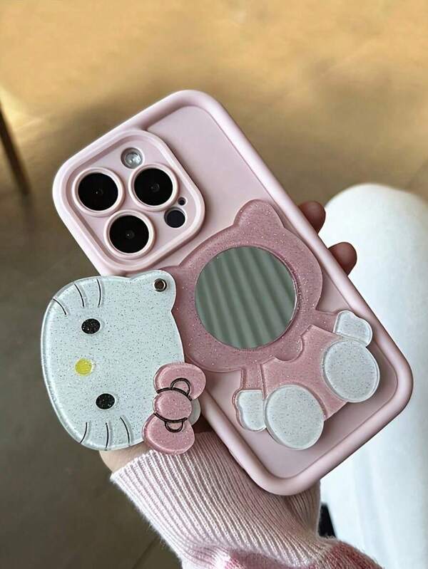 Sanrio 1pc Cute Hello Kitty Mirror Phone Case, Shockproof Phone Protective Cover Suitable For IPhone 16/15/14/13/12/11/8/7/X/Pro, Pro Max Etc. - A Great Gift For Girls, Birthday, Valentine's Day