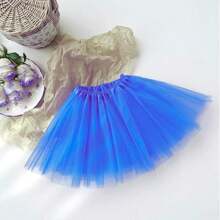 1pc Solid Color 3-8 Years Old Princess Puffy Tulle Tutu Skirt, Dance Performance Costume