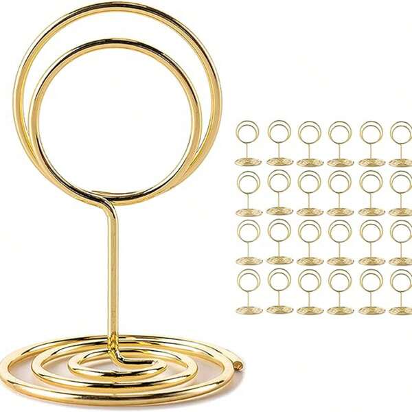 30pcs Round Name Card Holder, Metallic Photo Clips, Golden Memo Clips For Wedding Event, Birthday Party, Hotel, Office, Restaurant Menu, Table Number Stand