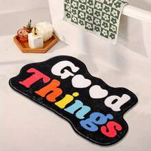 1 tấm thảm phòng tắm "Good Things" - Đế chống trượt, thấm hút tốt, có thể giặt máy, chất liệu polyester sợi ngắn, chữ in màu sắc sống động, trang trí phòng tắm thời trang, phù hợp cho cả nam và nữ, quà tặng ngày Valentine, thảm phòng tắm, thiết kế chữ in vui nhộn. - Nhiều màu - Xem 5