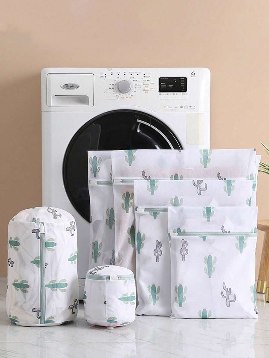 1pc菠萝图案小树图案蓝叶图案仙人掌洗衣袋洗衣机家用毛衣内衣文胸清洗网袋衣服防变形过滤网加厚
