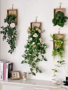 1 套壁挂雏菊花、人造桉树木框装饰、假植物悬挂装饰、粉红玫瑰盆栽、蝴蝶绿植墙面瑕疵隐藏吊坠、人造花藤蔓植物盆栽、圣诞节生日礼物、客厅卧室浴室花园家居装饰、秋季装饰、秋季