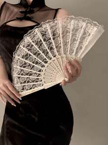 1pc Exquisite Gold Rose Lace Fan, Elegant And Beautiful Lace Material, Cool Fan Accompanies Your Daily Travel, Gatherings And Parties, Suitable For Photography And Dancing, A Must-Have Decorative Item For Fashionable Women's Charm! Vintage Black Lace Folding Fan JK Lolita Cheongsam Fan Antique Style Photo Props Lace Lace Women Folding Summer Wedding Gifts Dance High End Props Folding Fan Fan Hand Fanfolding Fan