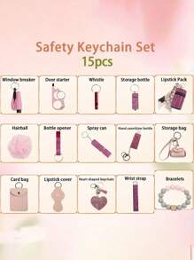 1 set de 15 pièces Porte-clés à strass pour femme - Porte-clés avec sangle de poignet, sac de rangement et accessoires de porte-carte à pompon. Kit d'accessoires de sac, de voiture