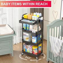 Rolling Practical Cart Storage With Detachable Drawers, Stable And Sturdy Black Rolling Storage Cart With Lockable Wheels, Suitable For Bathroom, Kitchen, Snacks, Crafts, Cosmetics, And Baby Essentials - 4Tier - 查看 6