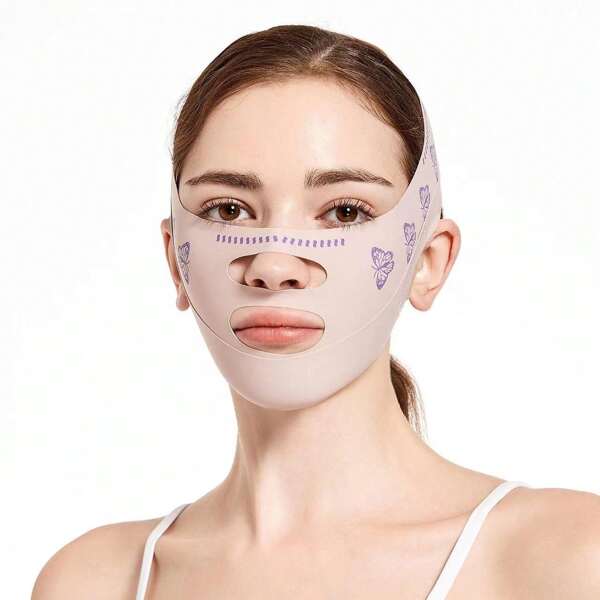 Gesichtsformende Schlafmaske, Doppelkinn Reduzierer, V-förmig schlankmachende Gesichtsmaske, wiederverwendbare Gesichtsformende Lifting Maske - Anti-Aging und Anti-Falten Band (Pink B)