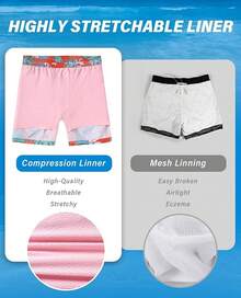 Swim Trunks Mens 5 Inch Inseam Compression Liner Short Men Bathing Suit Lined Swimming Shorts Men's Swim Suits - 夏威夷葉 - 查看 2