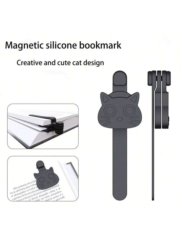 1pc Multi-Function Bookmark, Silicone Magnetic Cat Shaped Bookmark Automatically Records Page While Reading School Supplies,Back To School