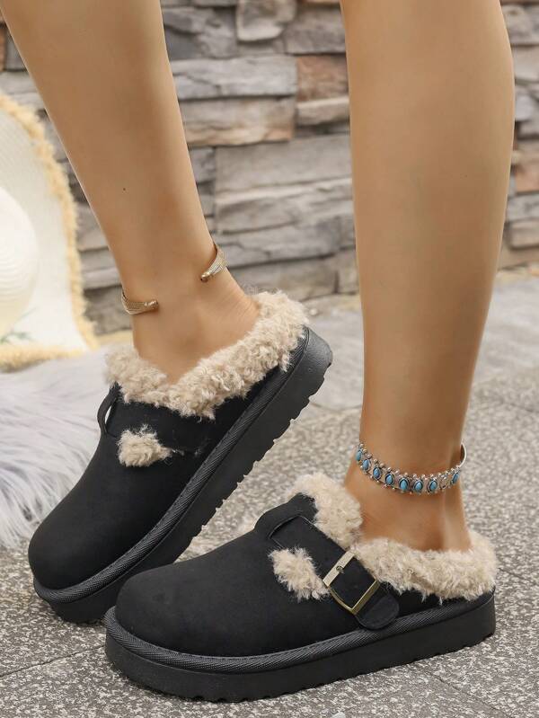 Botas de Neve Pretas Forro Térmico para Mulheres, Novos Modelos de Inverno 2025/2025, Sapatos Versáteis e Quentes da Moda, Chinelos de Inverno
