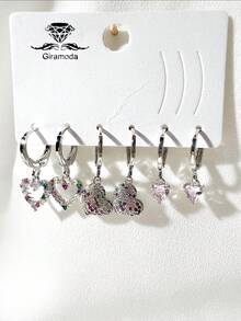 Kit Of 3 Earrings Studded With Zirconia Stone, Small Hoop, Heart Pendant, 18k Gold Plated And 925 Silver - 40 - 查看 2
