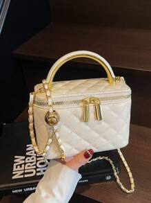 1 pieza Bolso en forma de caja con patrón de rombos de la marca BEIKAMU, monedero para maquillaje, elegante bolso bandolera con cadena para el hombro