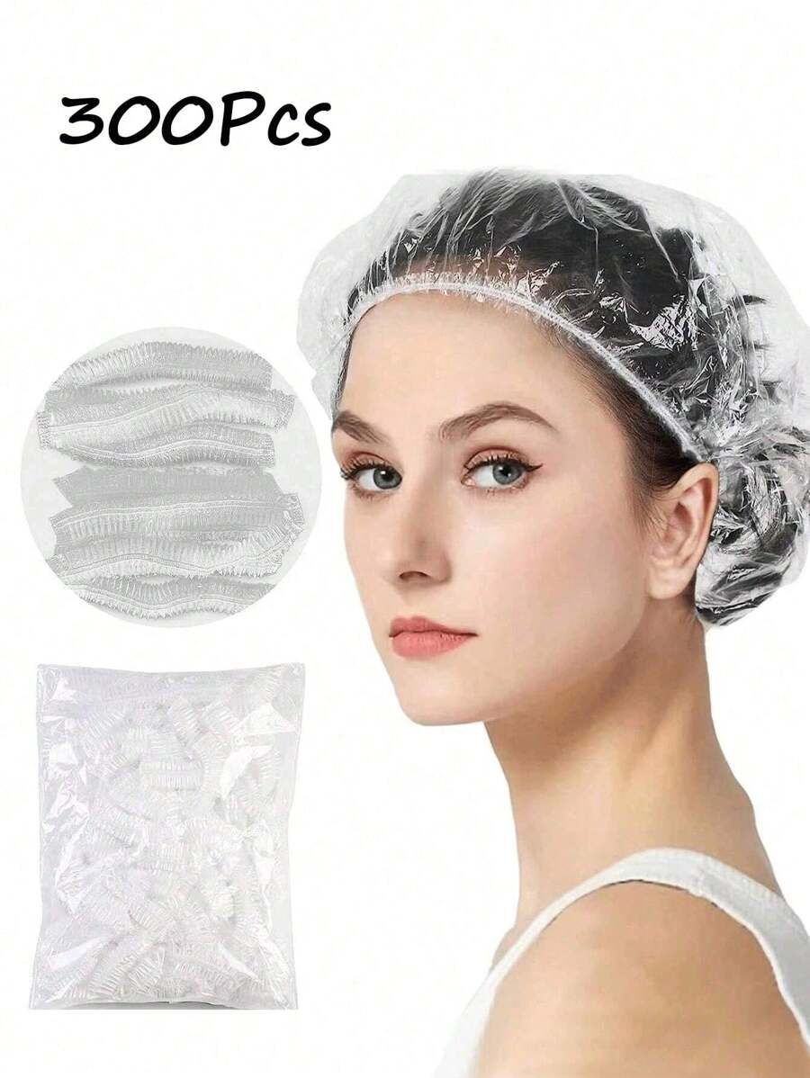 300pcs Disposable Shower Cap, Plastic Transparent Hair Cap, Women's Waterproof Shower Cap, Essential Accessories For Hotel Travel, Deep Conditioning Hair Care And Cleaning Products Home Bathroom Decor Fall Decor Back To School