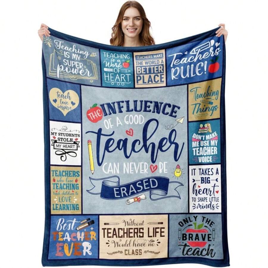 Teacher Appreciation Gifts , Best Teachers Day Gifts From Student, End Of Year Teachers Gift Idea, Teacher Gifts For Graduation Birthday Back To School Blanket,Super Soft Flannel Printed  Blanket,As Birthday Gifts, Family, Wedding, Souvenir Blankets, Polyester Blankets Suitable For All Seasons, Washable, Machine Washable, Lightweight, Breathable, Comfortable, Warm, Unique, 280gsm For Him, Her Personalized Ideal Gifts For Her, Him,  Perfect Nap, Camping, Travel, Home, Daily Life, Office Decoration, Birthday, Anniversary, Valentine's Day, Thanksgiving, Christmas, Halloween, Mother's Day, Father's Day, Wedding, New Year Gifts ,Sofa,Bed,Car,Bedroom,Living Room,Office,  Outdoor Camping, Beach,Wall Decoration - 彩色 - 查看 1