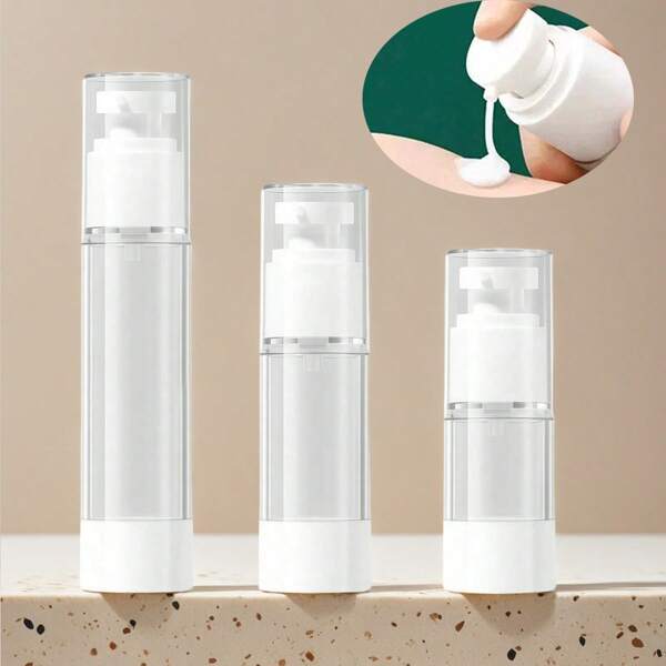 3pcs 15ml 30ml 50ml Airless Pump Bottle, Capacity 0.5oz/1oz/1.7oz Spray Bottle Vacuum Cosmetic Travel Container - Refillable Small Pump Bottle For Makeup Foundations, Serums & Creams - Leak Proof Travel Pump Bottle