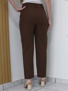 Women's Refreshing Plain Tailored Trousers With Button - Maxma 6631 - Rust Brown - View 3