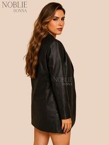 HUSA Women's Leather Blazer Max Winter Coat - 黑色 - 查看 4