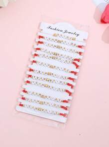 12 Stücke/Set stapelbare Buchstaben, Herz & Perlen Elastische Armband Set, Mehrschichtiges Charm Armband für Bräute, Brautjungfern, Hochzeit, Abschlussball, Party, Geschenk