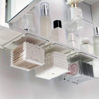 4 Stück/2 Stück/1 Stück Wandmontierter Aufbewahrungskasten, Kunststoff Aufbewahrungsbox, Kosmetikaufbewahrungsbehälter, Mehrzweck-Aufbewahrungsbox, Spiegelschubladenaufbewahrungsbox - Transparenter, verstellbarer Auszug-Organizer, geeignet für Badezimmer-Reinigungstupfer, Lippenstift, Stirnbänder und Make-up-Pads, Badezimmer-Zubehör-Organizer, Badezimmer-Schubladenorganizer