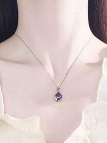 Dây chuyền mặt dây hình giọt nước pha lê tím sang trọng, thanh lịch dành cho nữ, quà tặng cô dâu, lễ đính hôn, đám cưới, kỷ niệm. - Màu tím - Xem 2