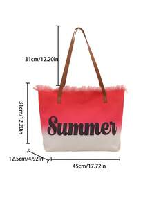 校园风格大容量女士单肩包，休闲百搭条纹帆布手提包，适合大学、度假，渐变条纹手提包 - 紅色 - 查看 7