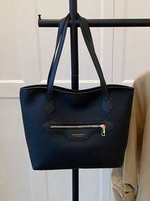 1 pezzo Borsa a tracolla tote di grande capacità, minimalista, borsa da scuola/viaggio casual con cerniera e decorazione a pendente a cartone animato