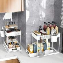 Outdoor/Tabletop Organizer And Storage Cabinet, Large Capacity Heavy Duty Pull Out Under Sink Shelf With Sliding Drawer For Kitchen, Bathroom, Garden Balcony - 白色 - 查看 7