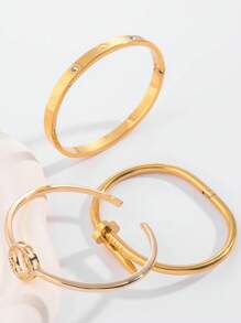 Set de 5 piezas de brazaletes de joyería con adorno de trébol dorado de moda casual, adecuado como regalo para mamá, amigos, familia, esposa, novia, compañeros de clase para festividades