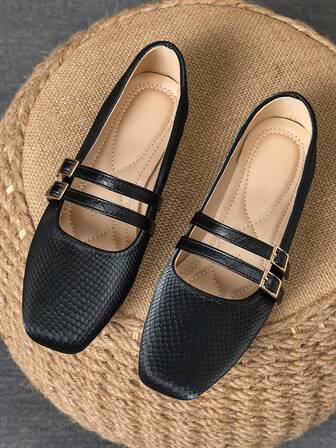 WHDXY 女士时尚方头平底鞋，仙女风法式平底鞋，上班穿搭芭蕾平底鞋，搭配牛仔裤的休闲装