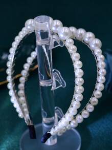 1pc Elegant Bridal Wedding Hair Accessory Double Layer Pearl Headband, Suitable For Parties, Events, And Photoshoots