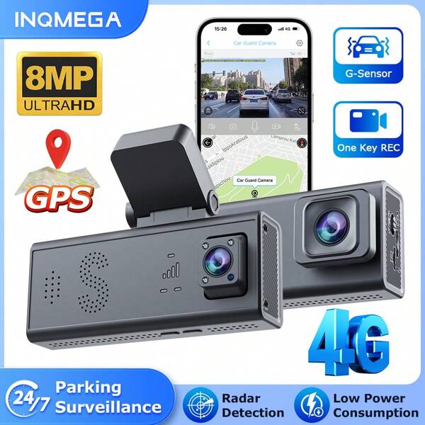 INQMEGA INQMEGA Dash Cam Dual Lens 4K UHD Recording Car Camera Night Vision Video Recorder 4G SIM Support GPS 24H Parking
