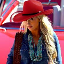 Classic Western Felt Cowboy Hat With Wide Brim For Outdoor Use - 1 Pack Style 2: Bright Red - View 10