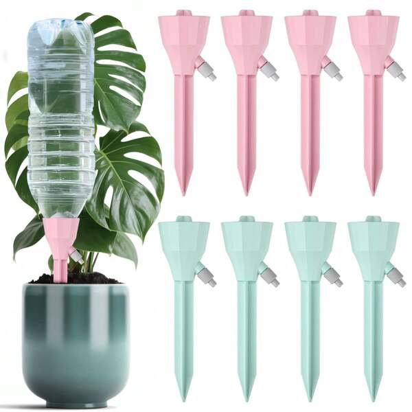 10 piezas Sistema de riego automático de plástico, adecuado para plantas, flores y hortalizas de interior y exterior, con flujo de agua ajustable, se adapta a botellas de gran capacidad