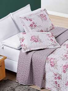 200 Thread Count Double-Sided 3-Piece King/Queen/Double/Single Floral Print Avere Bedspread - Lilac - View 2