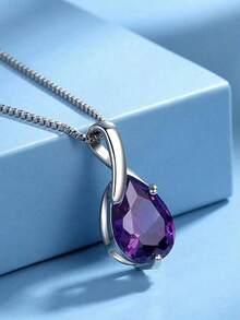 Dây chuyền mặt dây hình giọt nước pha lê tím sang trọng, thanh lịch dành cho nữ, quà tặng cô dâu, lễ đính hôn, đám cưới, kỷ niệm. - Màu tím - Xem 3