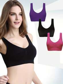 3pcs/Set Women's Solid Color Everyday Sports Bra - Multicolor - View 1