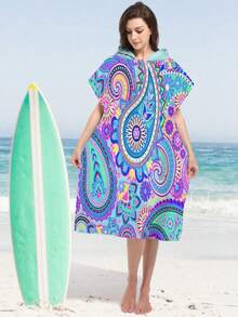 1pc Mandala Print Hooded Robe - Super Soft Microfiber Mandala Pattern, Suitable As Gift For Boys, Girls, Couples - For Beach And Home Decor, Couples Cape | Microfiber Bathrobe Back To School - Multicolor - View 6