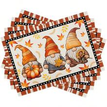 1/4/6pcs Autumn Maple Leaves Gnomes Place Mats/Table Runner Farmhouse Table Mat For Seasonal Holiday Party Kitchen Dining Room Table Decor - Multicolor - View 4