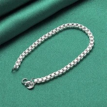 1 Stück 925er Silber 4MM Quadratische Box Kette Armband für Männer Frauen Mode Charm Schmuck Party Luxus Geschenk Accessoires