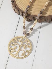 1 pieza Collar de metal con cuentas con diseño del árbol de la vida, adecuado para uso diario de mujer