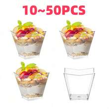 Cốc vuông trong suốt có vành không đối xứng 100ml, dung tích 3,38oz, thích hợp đựng bánh, món tráng miệng, bánh pudding, bánh phô mai, kem, thạch, hộp đựng thực phẩm, khuôn bánh, có thể tái sử dụng, dùng cho năm mới, ngày lễ tình nhân, nhà hàng, quán bar, tiệc tùng, Halloween, Giáng sinh và các sự kiện khác, quà tặng hoàn hảo cho ngày lễ tình nhân - Nhiều màu - Xem 6
