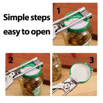 Can Opener, Heavy Duty Stainless Steel Manual Jar Opener For Home Kitchen Use