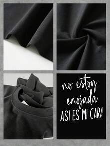 Playera informal de verano para mujer con estampado de humor, cuello redondo, manga corta, 100 % algodón, 220 g de algodón grueso. - Negro - Ver 4