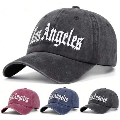 1顶男士洛杉矶刺绣棒球帽，复古水洗户外防晒可调节休闲帽，适合春、秋、夏季旅行、海滩度假