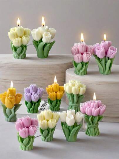 1pc 3D Tulip Flower Bouquet Candle Mold, Suitable For DIY Scented Candles, Soap, Epoxy Resin Casting, Wedding Home Decor, Handmade Gifts, Silicone Mold